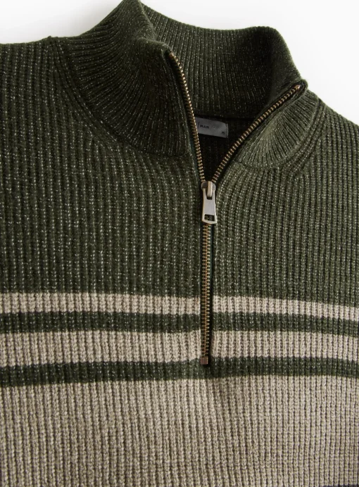 Green Quarter Zip Stripe Detail Jumper M