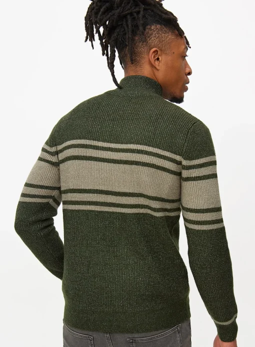 Green Quarter Zip Stripe Detail Jumper M