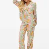 Green Stripe Breakfast Print Pyjama Set L