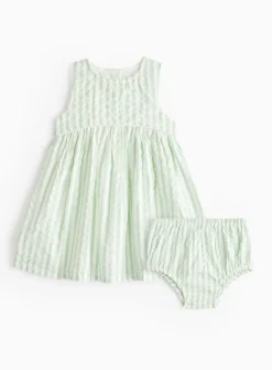 Green Stripe Dress & Bloomer Shorts Set Up to 3 mths