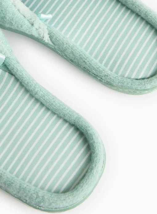 Green Stripe Jersey Mule Slipper M