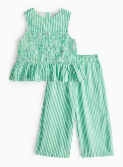 Green Stripe Sleeveless Culotte Set 8 years