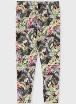 Green Tropical Print Leggings - 10 years