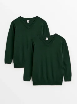 Green V-Neck Jumper 2 Pack 4 years