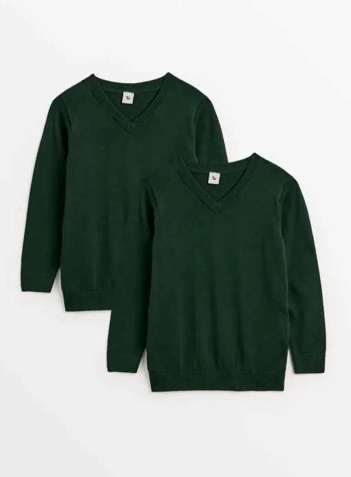 Green V-Neck Jumper 2 Pack 4 years
