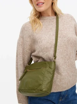 Green Washed Faux Leather Crossbody Bag One Size