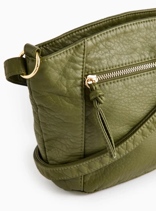 Green Washed Faux Leather Crossbody Bag One Size