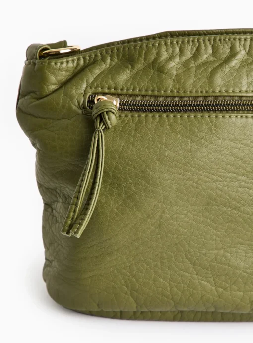 Green Washed Faux Leather Crossbody Bag One Size