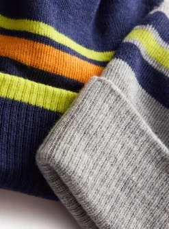 Grey & Navy Blue Stripe Beanie Hats 2 Pack 3-5 years