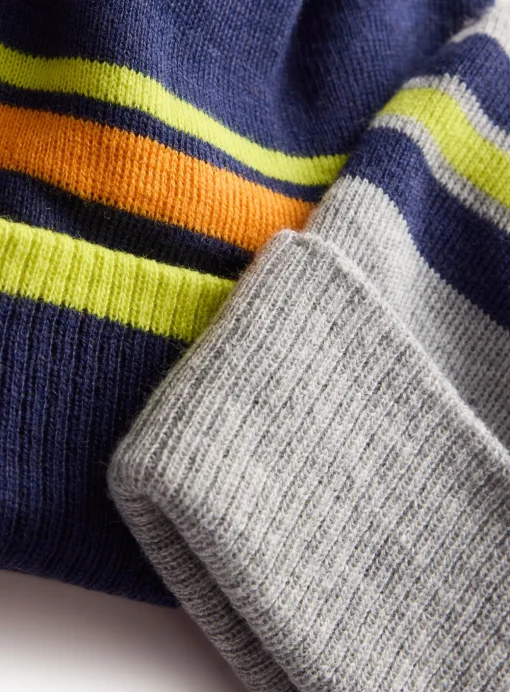 Grey & Navy Blue Stripe Beanie Hats 2 Pack 3-5 years