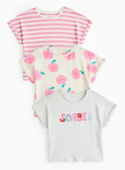 Grey & Pink Printed T-Shirt 3 Pack 1-2 years