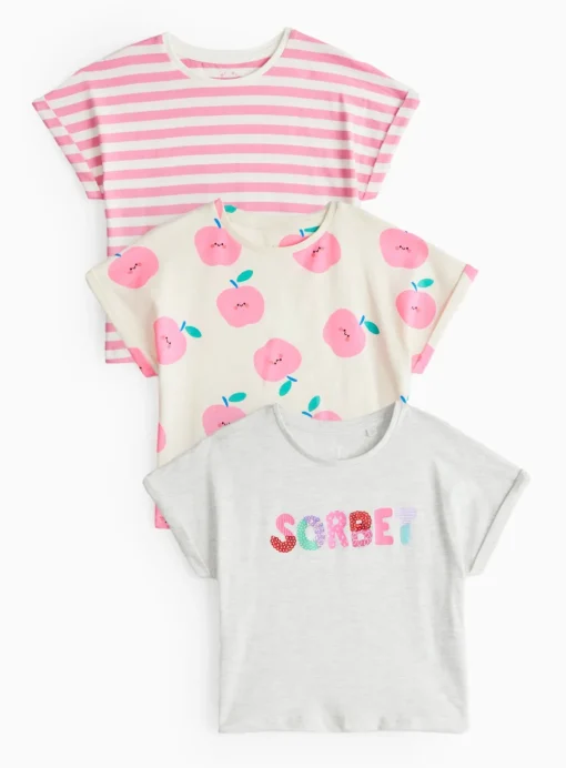 Grey & Pink Printed T-Shirt 3 Pack 1-2 years