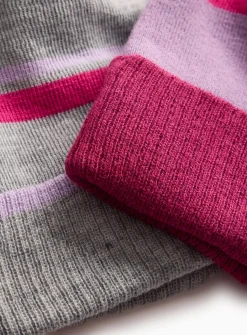 Grey & Pink Stripe Knitted Pom Pom Hats 2 Pack 6-9 years