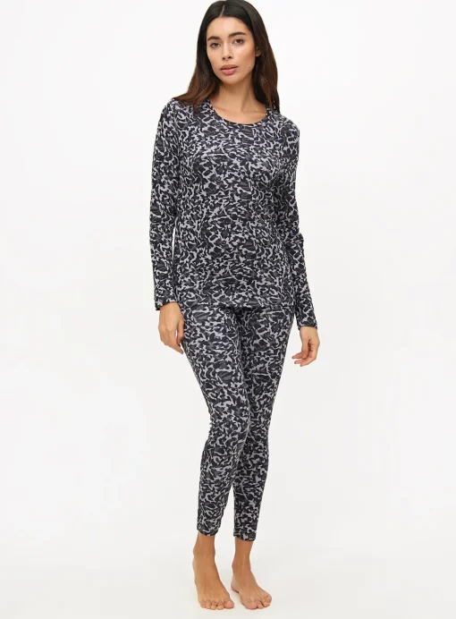 Grey Animal Print Maximum-Warmth Thermal Leggings L