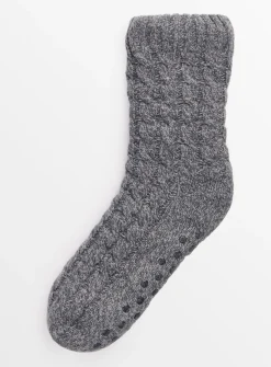 Grey Cable Knit Cosy Slipper Socks 6-11