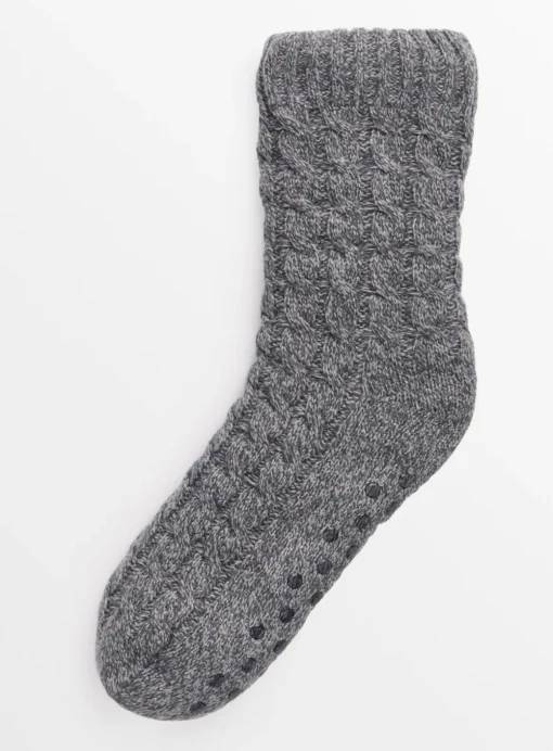 Grey Cable Knit Cosy Slipper Socks 6-11