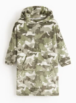 Grey Camo Dinosaur Print Hooded Blanket 5-6 years