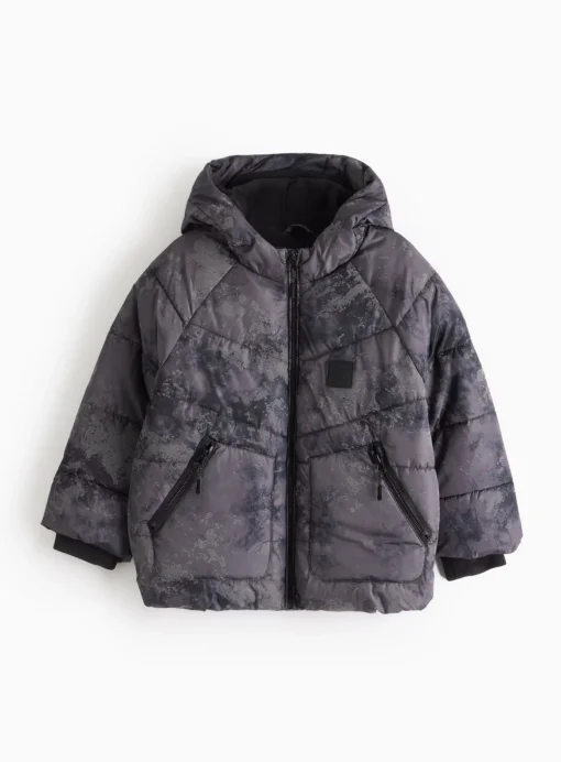 Grey Camo Reflective Hooded Puffer Coat 5-6 years