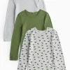 Grey Dino Print Long Sleeve Thermal Tops 3 Pack 10-11 years