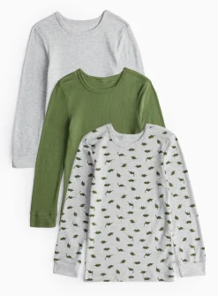 Grey Dino Print Long Sleeve Thermal Tops 3 Pack 10-11 years