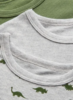Grey Dino Print Long Sleeve Thermal Tops 3 Pack 10-11 years