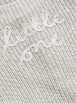 Grey Embroidered Little One Knit Cardigan Up to 1 mth