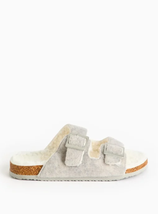 Grey Felt Double Strap Fleece Slippers M