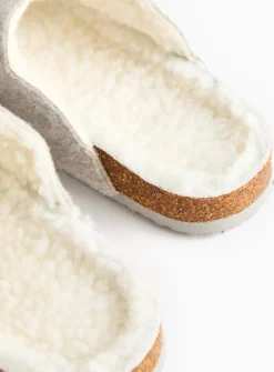 Grey Felt Double Strap Fleece Slippers M