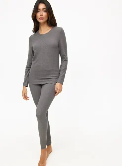 Grey Fleece Maximum-Warmth Thermal Leggings M