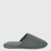 Grey Green Waffle Mule Slippers S
