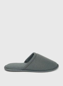 Grey Green Waffle Mule Slippers S