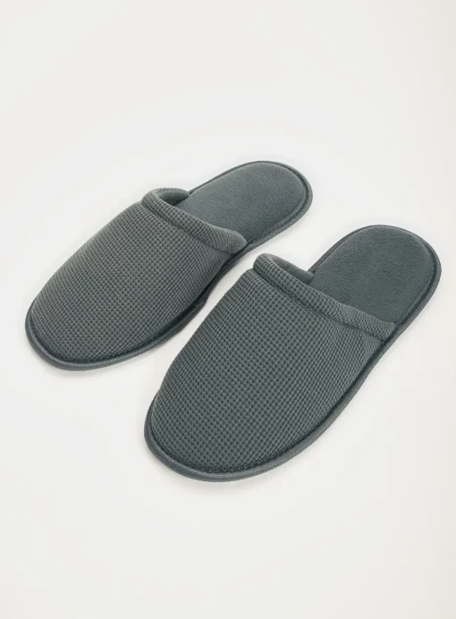 Grey Green Waffle Mule Slippers S