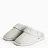 Grey Jersey Faux Fur Cuff Mule Slippers S
