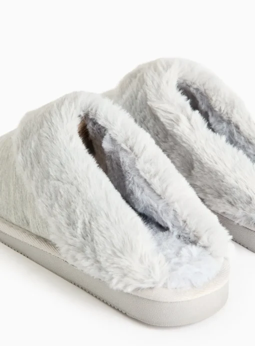 Grey Jersey Faux Fur Cuff Mule Slippers S
