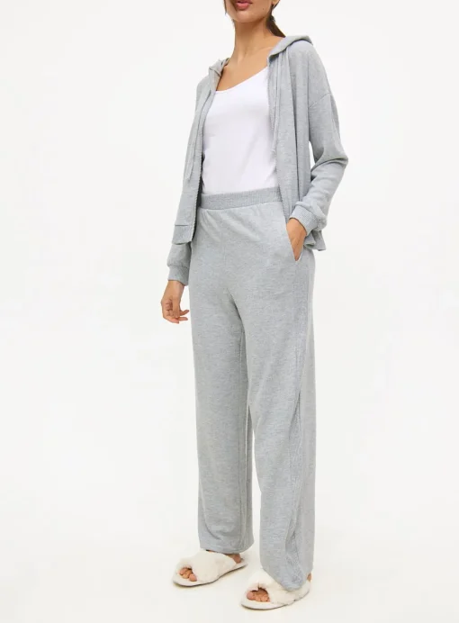 Grey Knitted Wide Leg Co-ord Pyjama Bottoms L
