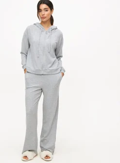 Grey Knitted Wide Leg Co-ord Pyjama Bottoms L