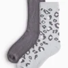 Grey Leopard Print Cosy Socks 2 Pack 4-8