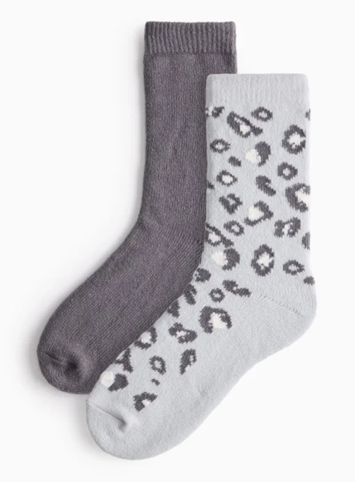 Grey Leopard Print Cosy Socks 2 Pack 4-8