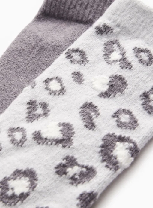 Grey Leopard Print Cosy Socks 2 Pack 4-8