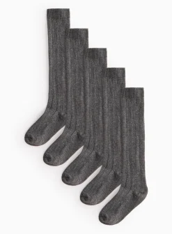 Grey Long Ribbed Socks 5 Pack 12.5-3.5