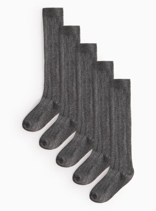Grey Long Ribbed Socks 5 Pack 12.5-3.5