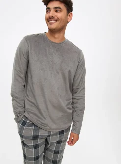 Grey Long Sleeve Fleece Pyjamas XL