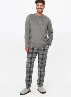 Grey Long Sleeve Fleece Pyjamas XL