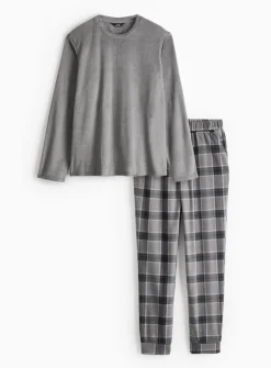 Grey Long Sleeve Fleece Pyjamas XL