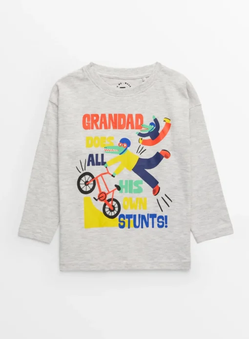 Grey Long Sleeve Grandad Slogan T-Shirt 1-2 years