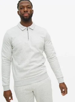 Grey Marl Collared Half-Zip Sweatshirt XXXXL