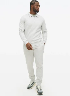 Grey Marl Collared Half-Zip Sweatshirt XXXXL