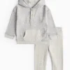 Grey Marl Knitted Hoodie & Leggings Set Up to 3 mths