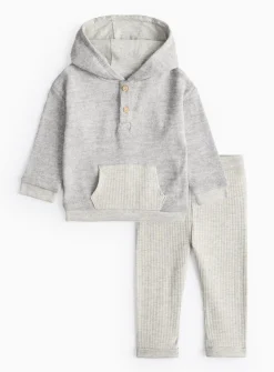 Grey Marl Knitted Hoodie & Leggings Set Up to 3 mths