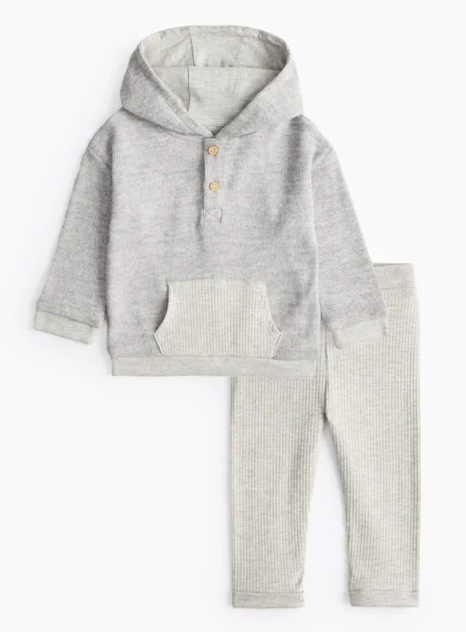 Grey Marl Knitted Hoodie & Leggings Set Up to 3 mths
